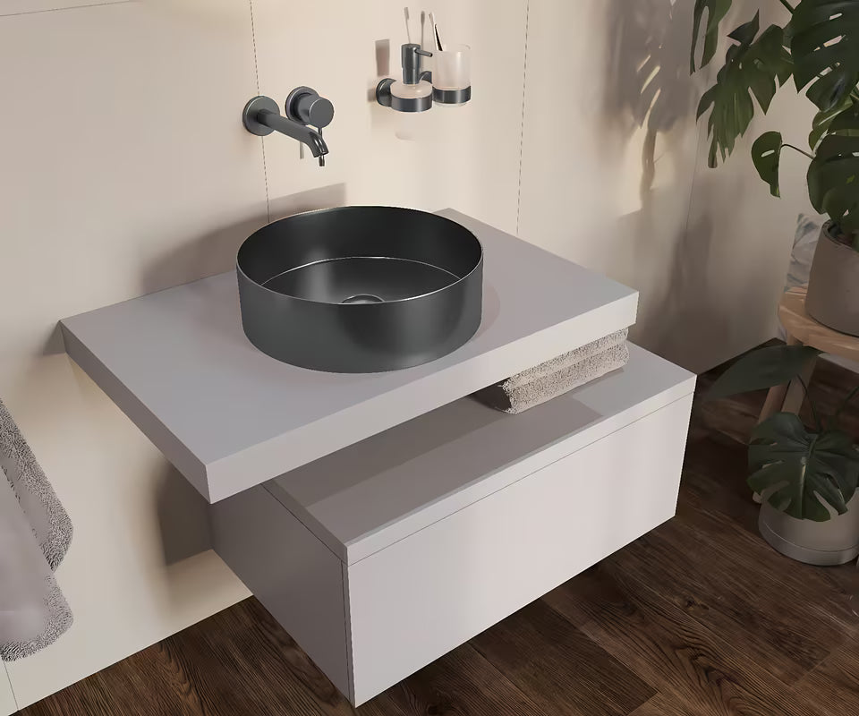 Okrugli umivaonik na ploču SAT Aurum od brušenog nehrđajućeg čelika u boji gun metal