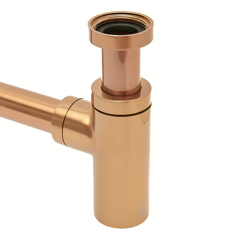 Mjedeni sifon za umivaonik SAT Aurum u boji rose gold, okruglog dizajna i promjera 32 mm.