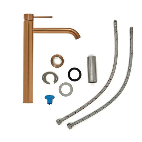 Visoka jednoručna baterija miješalica za umivaonik SAT Aurum u završnoj obradi rose gold brushed s okruglim dizajnom