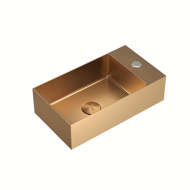 Viseće umivaonik od nehrđajućeg čelika SAT Aurum u ružičasto-zlatnoj boji (rosegold), dimenzija 40 x 22 cm.