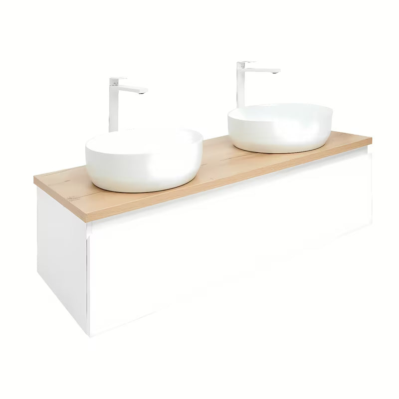 Viseća kupaonski ormarić SAT B-Way 1 u bijelom sjaju s pokrovnom pločom u dekoru hrasta