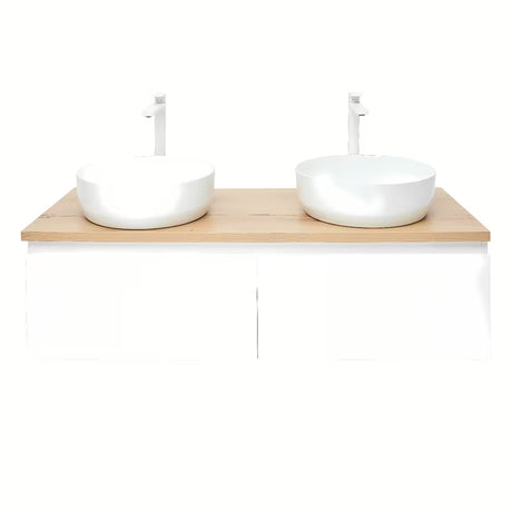 Viseća kupaonski ormarić SAT B-Way 1 u bijelom sjaju s pokrovnom pločom u dekoru hrasta