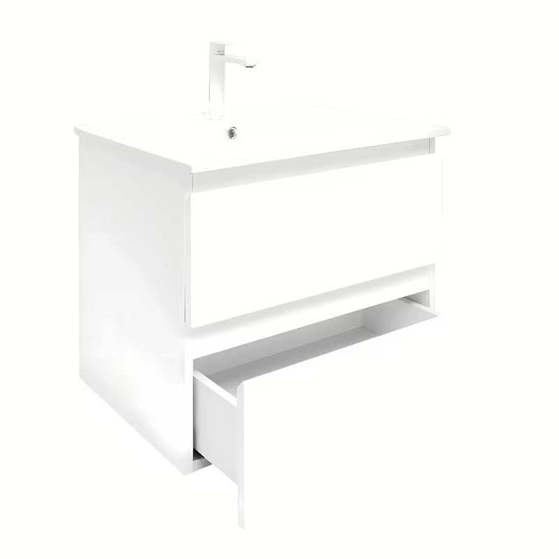 Viseća kupaonski ormarić SAT B-Way 1 u sjajno bijeloj boji s umivaonikom i s dvije ladice