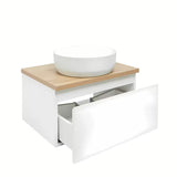 Viseća kupaonski ormarić SAT B-Way 1 u bijelom sjaju s pokrovnom pločom u dekoru hrasta