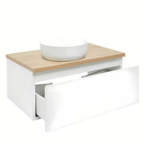 Viseća kupaonski ormarić SAT B-Way 1 u bijelom sjaju s pokrovnom pločom u dekoru hrasta