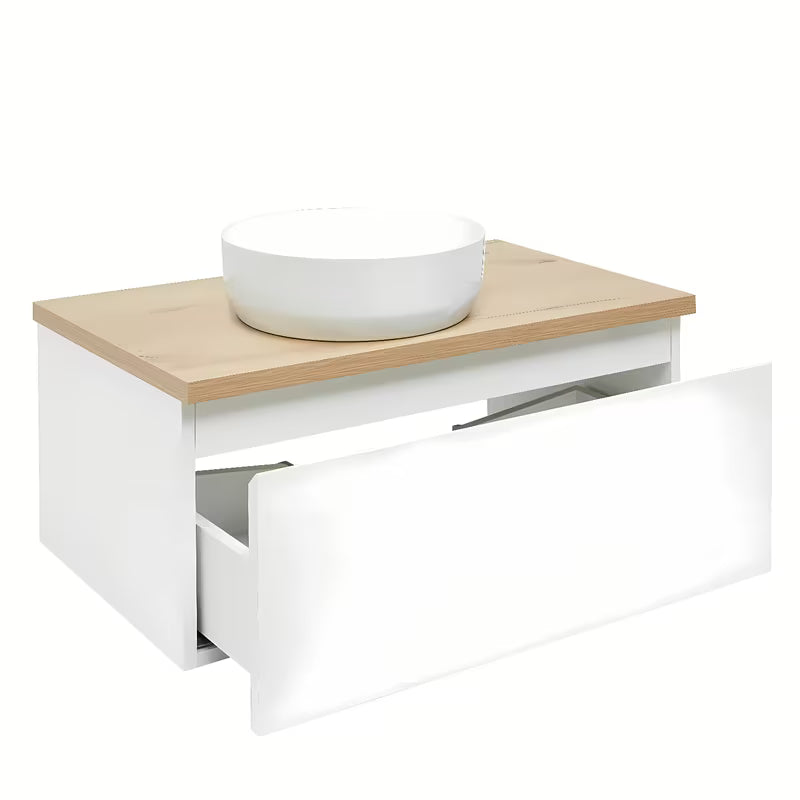 Viseća kupaonski ormarić SAT B-Way 1 u bijelom sjaju s pokrovnom pločom u dekoru hrasta