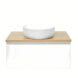 Viseća kupaonski ormarić SAT B-Way 1 u bijelom sjaju s pokrovnom pločom u dekoru hrasta