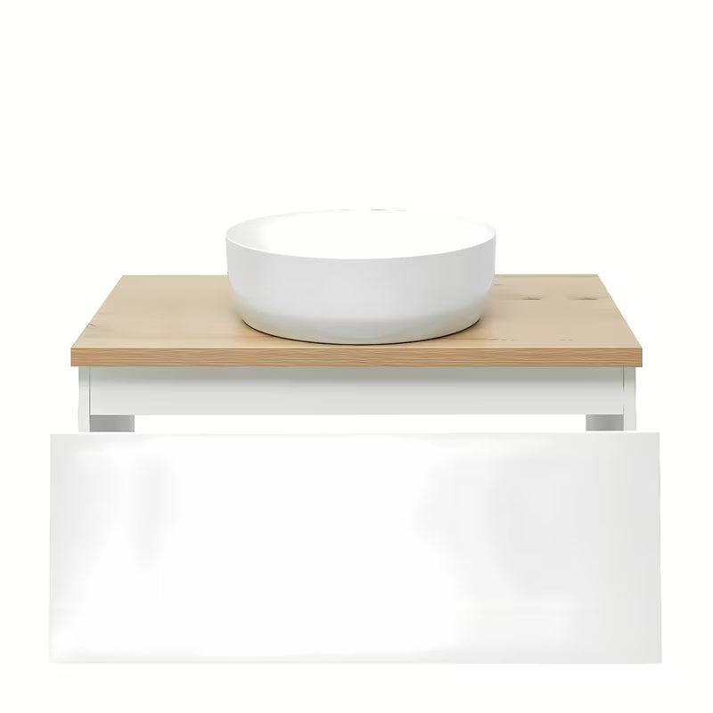 Viseća kupaonski ormarić SAT B-Way 1 u bijelom sjaju s pokrovnom pločom u dekoru hrasta