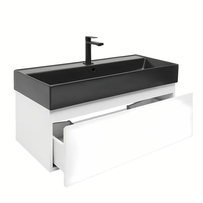 Viseća kupaonski ormarić s keramičkim umivaonikom SAT B-Way u bijelom sjaju, 99x30x45 cm.