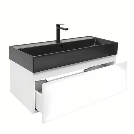 Viseća kupaonski ormarić s keramičkim umivaonikom SAT B-Way u bijelom sjaju, 99x30x45 cm.