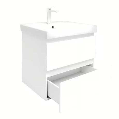 Viseća kupaonski ormarić s keramičkim umivaonikom SAT B-Way 1 u sjajnoj bijeloj boji, 59x50x45 cm.