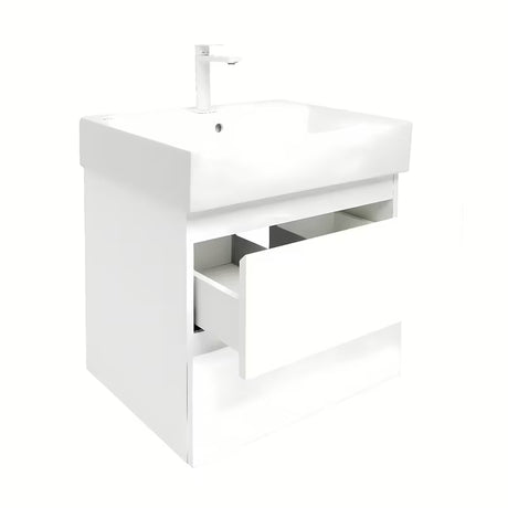 Viseća kupaonski ormarić SAT B-Way 1 s keramičkim umivaonikom u bijelom sjaju 59x50x45 cm.