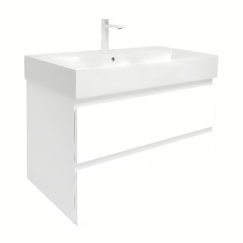 Viseća ormarić s keramičkim umivaonikom SAT B-Way 1 u sjajnoj bijeloj boji s dvije ladice.