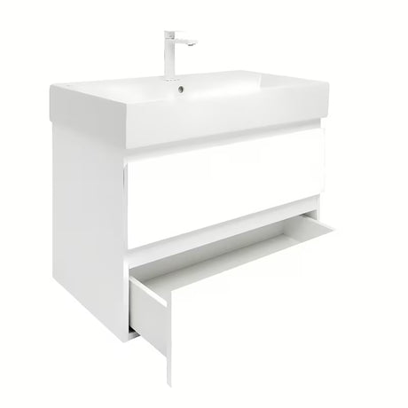 Viseća ormarić s keramičkim umivaonikom SAT B-Way 1 u sjajnoj bijeloj boji s dvije ladice.