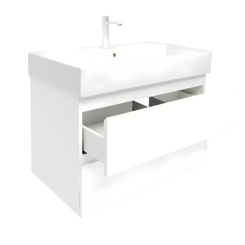 Viseća ormarić s keramičkim umivaonikom SAT B-Way 1 u sjajnoj bijeloj boji s dvije ladice.