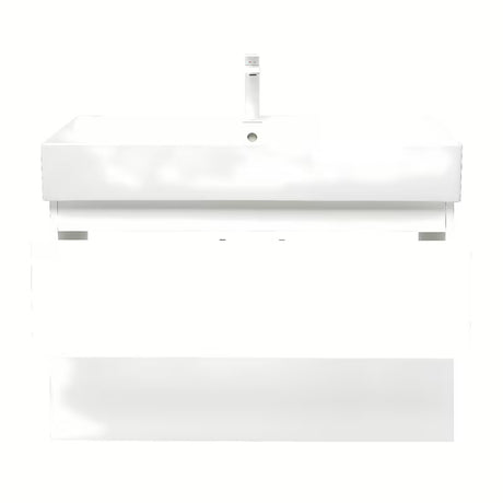 Viseća ormarić s keramičkim umivaonikom SAT B-Way 1 u sjajnoj bijeloj boji s dvije ladice.