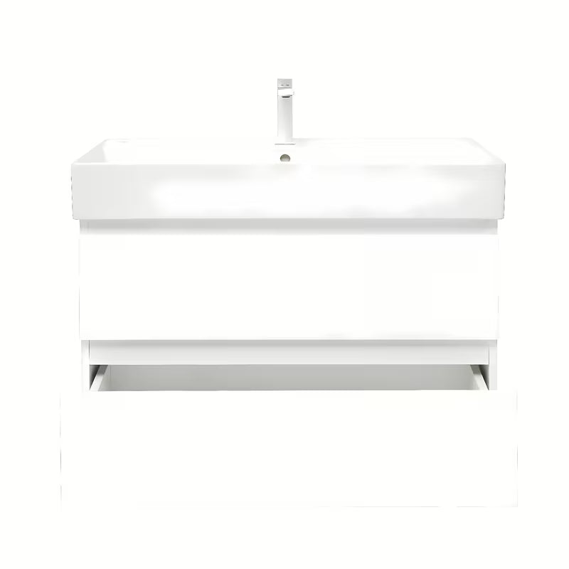 Viseća ormarić s keramičkim umivaonikom SAT B-Way 1 u sjajnoj bijeloj boji s dvije ladice.