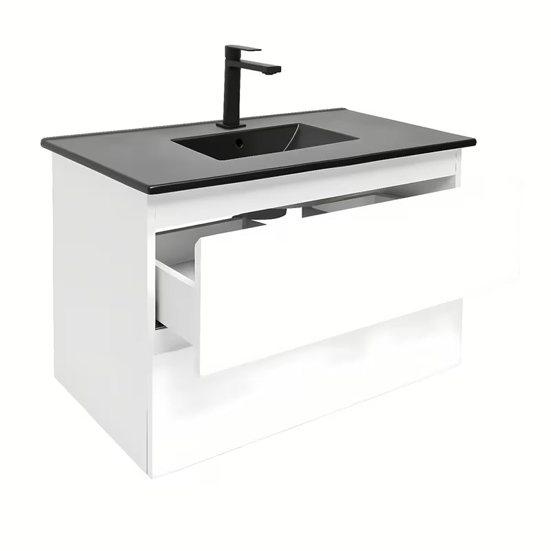 Viseća kupaonski ormarić SAT B-Way 1 s umivaonikom u sjajnoj bijeloj boji s dvije ladice