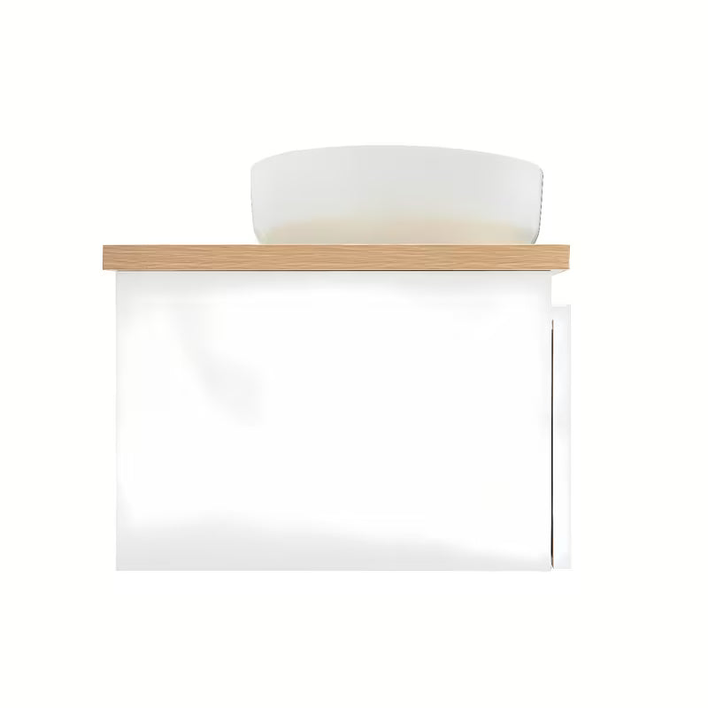 Viseća kupaonski ormarić SAT B-Way u bijelom sjaju s pokrovnom pločom u dekoru hrasta i s dva umivaonika na ploču.