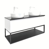 Viseća kupaonski ormarić SAT B-Way u sjajno bijeloj boji s pokrovnom pločom od lijevanog kamena