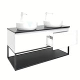 Viseća kupaonski ormarić SAT B-Way u sjajnoj bijeloj boji s pokrovnom pločom od lijevanog kamena