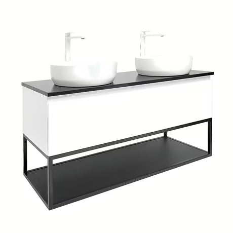 Viseća kupaonski ormarić SAT B-Way u bijeloj sjajnoj boji s granitnom pokrovnom pločom