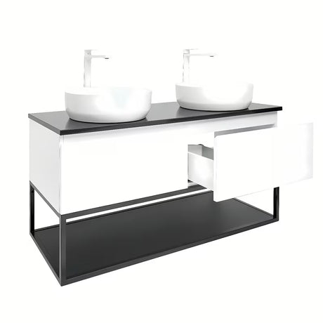 Viseća kupaonski ormarić SAT B-Way u bijeloj sjajnoj boji s granitnom pokrovnom pločom