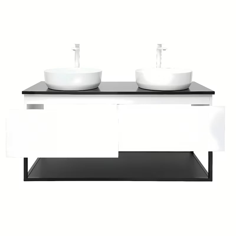 Viseća kupaonski ormarić SAT B-Way u bijeloj sjajnoj boji s granitnom pokrovnom pločom