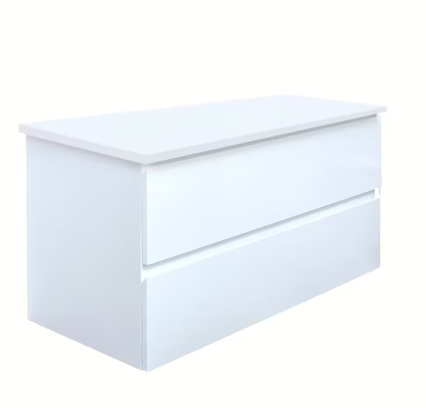 Viseća kupaonski ormarić SAT B-Way u sjajnoj bijeloj boji s dvije ladice i pokrovnom pločom