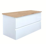 Viseća kupaonski ormarić SAT B-Way u sjajno bijeloj boji s pokrovnom pločom u dekoru hrasta