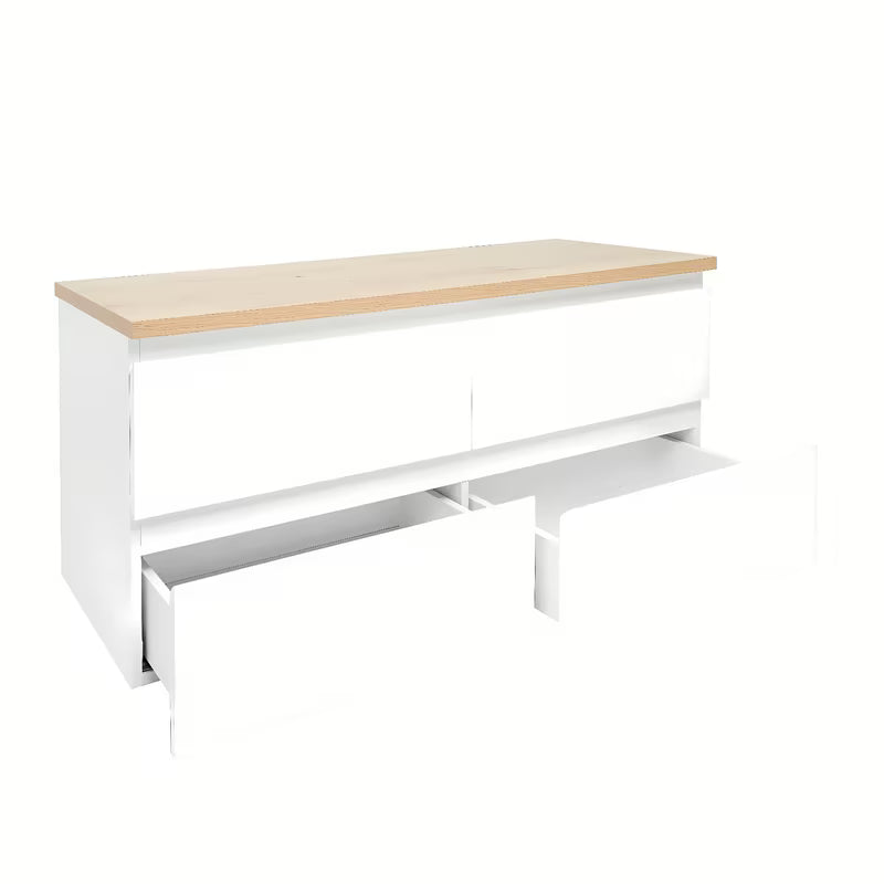 Viseća kupaonski ormarić SAT B-Way u sjajno bijeloj boji s hrastovom pokrovnom pločom i četiri ladice.