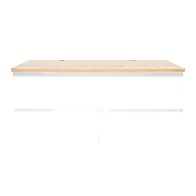 Viseća kupaonski ormarić SAT B-Way u sjajno bijeloj boji s hrastovom pokrovnom pločom i četiri ladice.