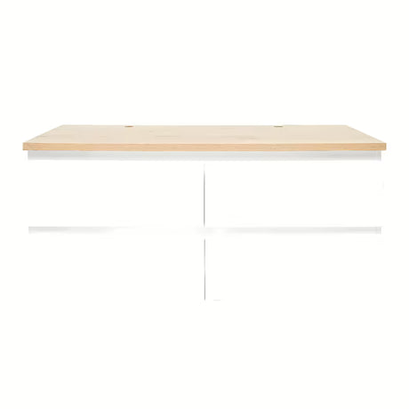 Viseća kupaonski ormarić SAT B-Way u sjajno bijeloj boji s hrastovom pokrovnom pločom i četiri ladice.