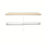 Viseća kupaonski ormarić SAT B-Way u sjajno bijeloj boji s hrastovom pokrovnom pločom i četiri ladice.