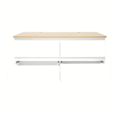 Viseća kupaonski ormarić SAT B-Way u sjajno bijeloj boji s hrastovom pokrovnom pločom i četiri ladice.