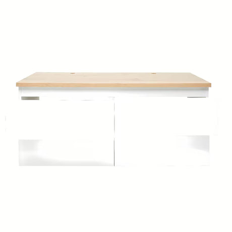 Viseća kupaonski ormarić SAT B-Way u sjajno bijeloj boji s hrastovom pokrovnom pločom i četiri ladice.