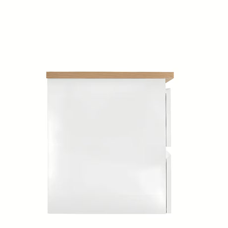 Viseća kupaonski ormarić SAT B-Way u sjajno bijeloj boji s hrastovom pokrovnom pločom i četiri ladice.