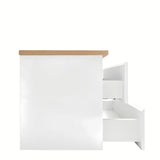 Viseća kupaonski ormarić SAT B-Way u sjajno bijeloj boji s hrastovom pokrovnom pločom i četiri ladice.