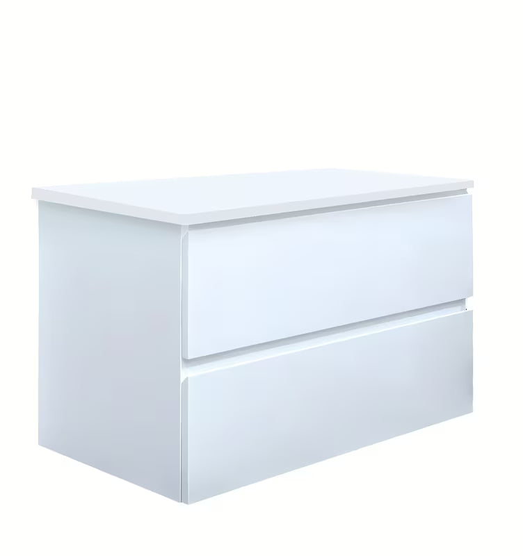 Viseća kupaonski ormarić SAT B-Way u sjajno bijeloj boji s pokrovnom pločom i s dvije ladice