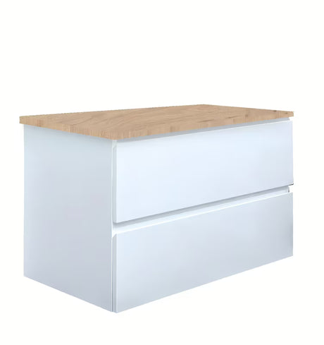 Viseća kupaonski ormarić SAT B-Way u bijelom sjaju s dvije ladice i pokrovnom pločom u dekoru hrasta.