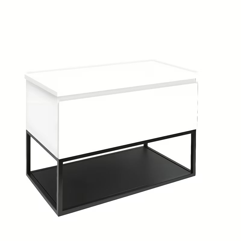 Viseća kupaonski ormarić SAT B-Way s pokrovnom pločom u sjajnoj bijeloj boji i crnim metalnim okvirom.