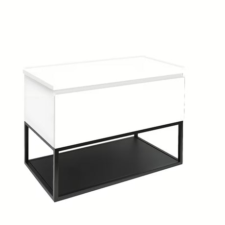 Viseća kupaonski ormarić SAT B-Way s pokrovnom pločom u sjajnoj bijeloj boji i crnim metalnim okvirom.