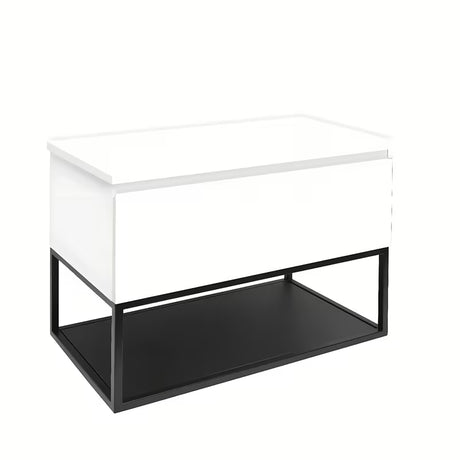 Viseća kupaonski ormarić SAT B-Way u sjajnoj bijeloj boji s pokrovnom pločom i crnim metalnim okvirom