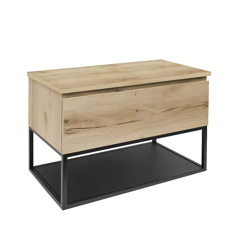 Viseća kupaonski ormarić SAT B-Way u dekoru hrasta s pokrovnom pločom i crnim metalnim okvirom