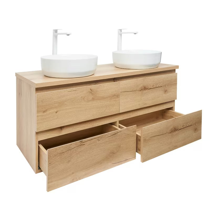 Viseća kupaonski ormarić SAT B-Way u dekoru hrasta s mat površinom i dva umivaonika