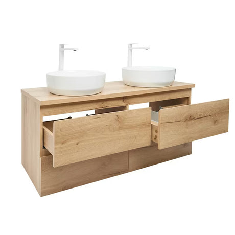 Viseća kupaonski ormarić SAT B-Way u dekoru hrasta s mat površinom i dva umivaonika