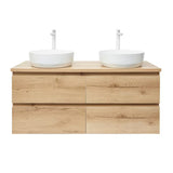 Viseća kupaonski ormarić SAT B-Way u dekoru hrasta s mat površinom i dva umivaonika