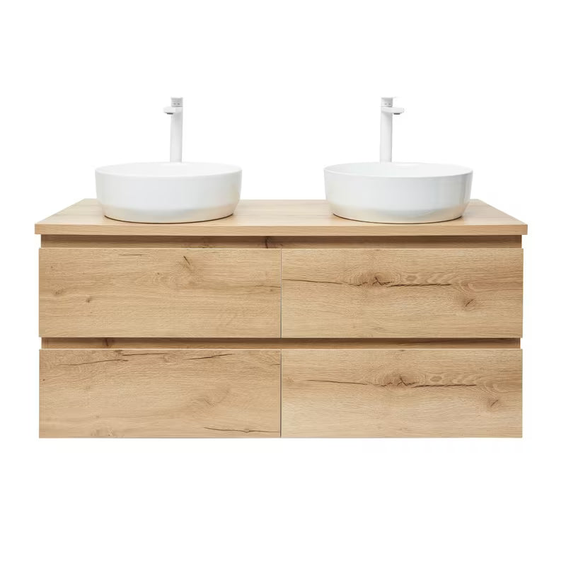 Viseća kupaonski ormarić SAT B-Way u dekoru hrasta s mat površinom i dva umivaonika