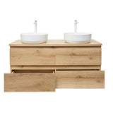 Viseća kupaonski ormarić SAT B-Way u dekoru hrasta s mat površinom i dva umivaonika