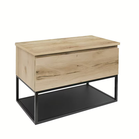 Viseća kupaonski ormarić SAT B-Way u dekoru hrasta s pokrovnom pločom i crnim metalnim okvirom